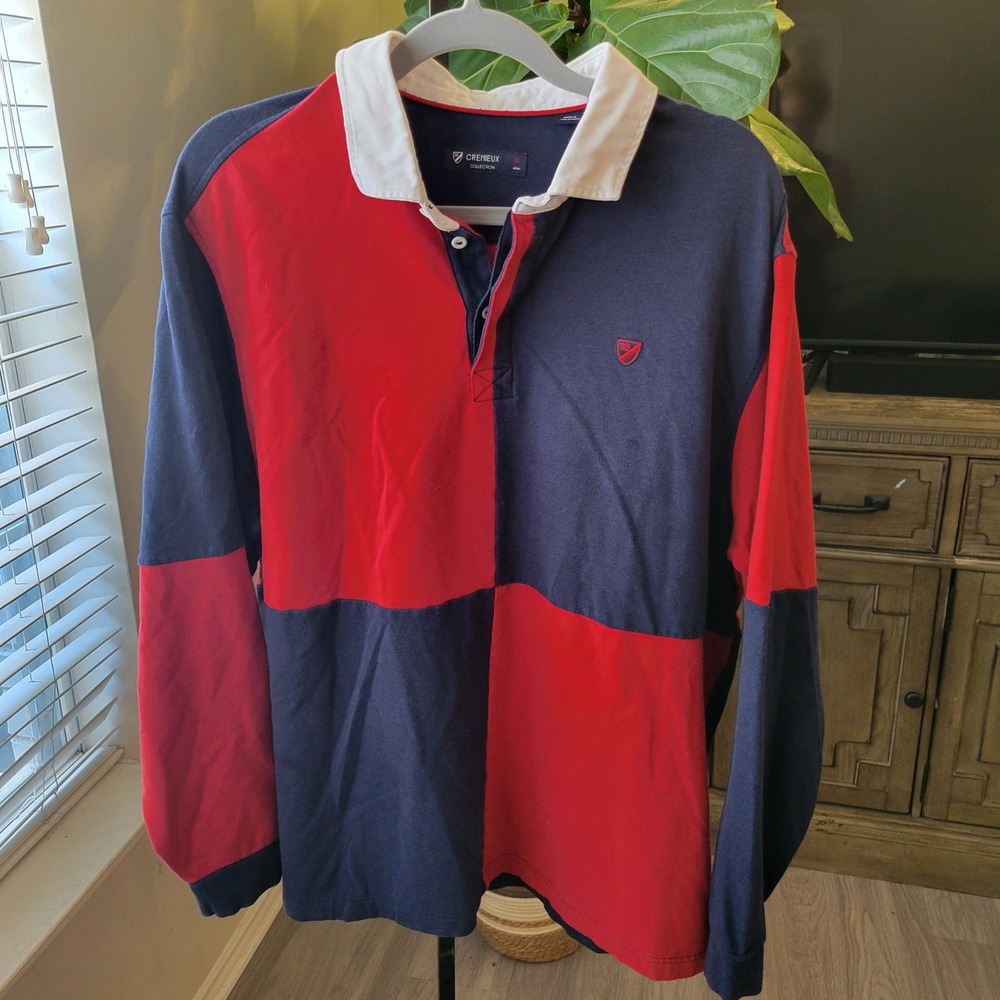 Cremieux Collection Mens XL Rugby Shirt Long Sleeve Colorblock Red Navy Blue